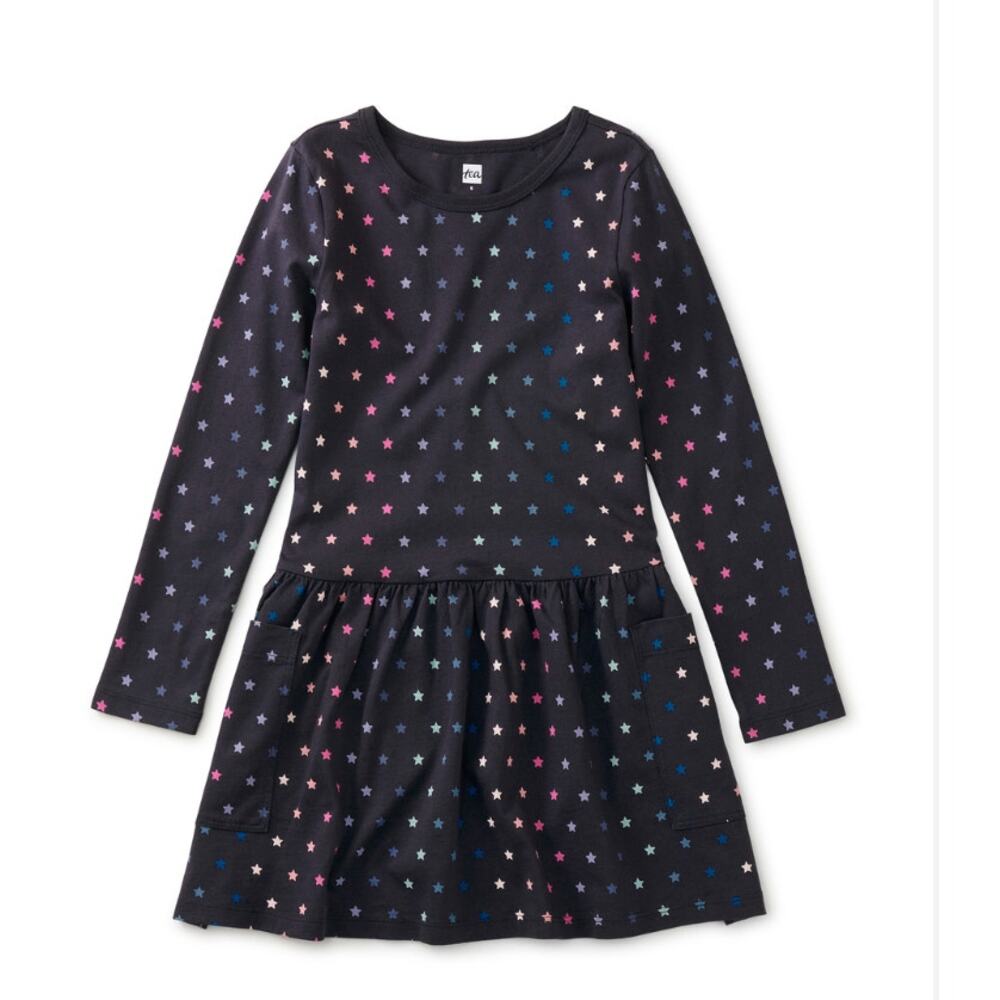 New Tea Collection Navy Rainbow Stars Long Sleeve Cotton Pocket Dress - 12